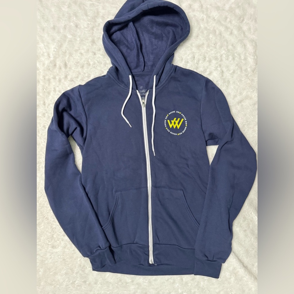 NWT- THE ROW HOUSE Wrap Around Navy Blue Zip-Up Hoodie with Logo